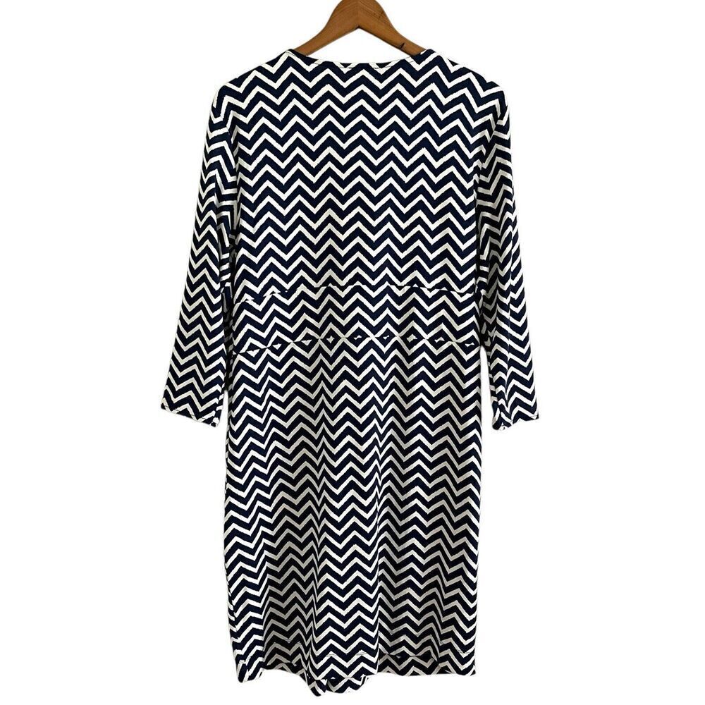 Talbots Chevron Print Belted Slinky Dress XLP Navy Jersey Office Nautical Coast - Picture 3 of 13